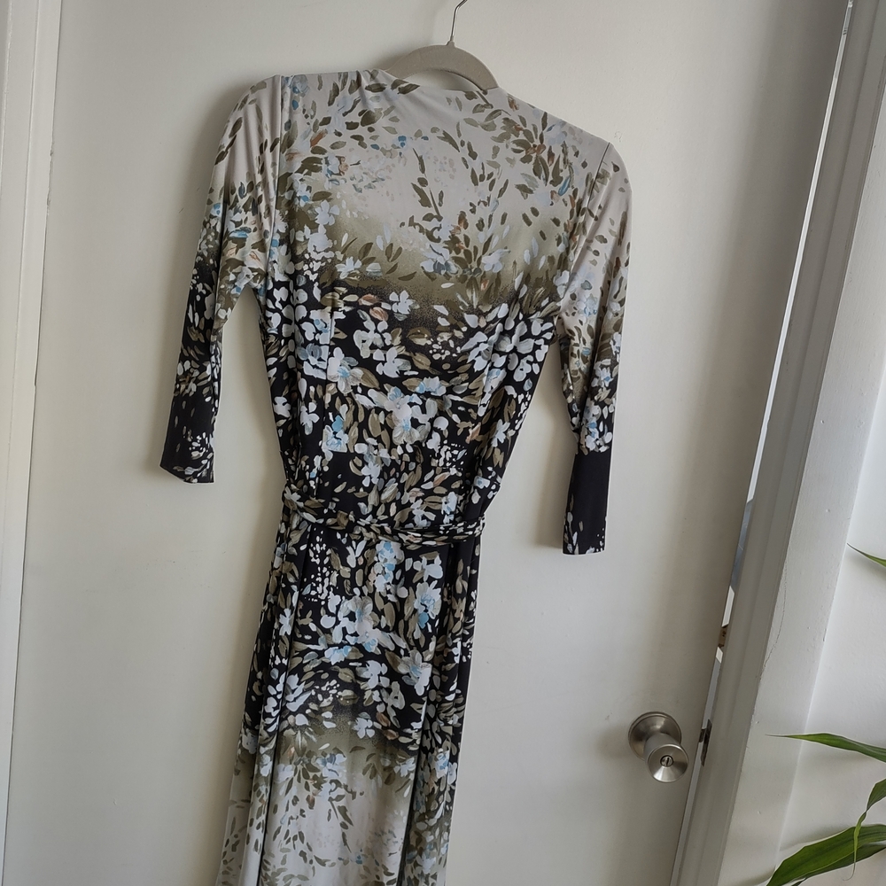 Floral Wrap Maxi Dress in Black, Olive & Cream - Picture 4 of 4